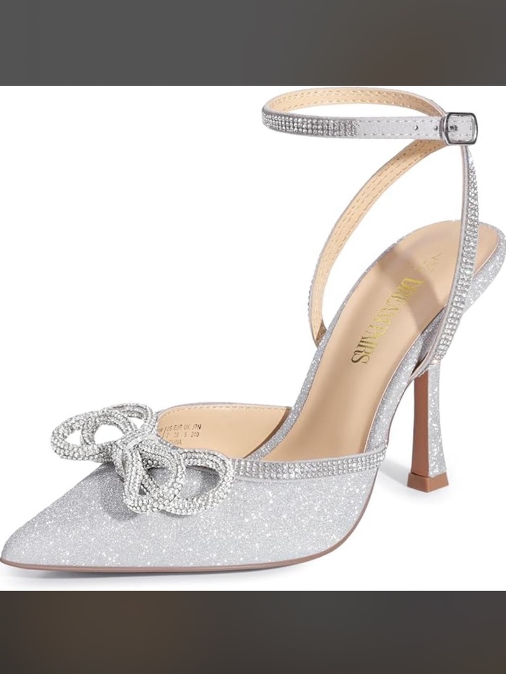 Silver Glitter Pointed-Toe Ankle-Strap Heels